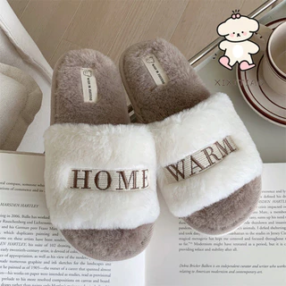 Xixtiao รองเท้าแตะผู้หญิงในร่มกลางแจ้งสวมใส่ Plush Keep Warm One-word Creative เย็บปักถักร้อย Soft Sole