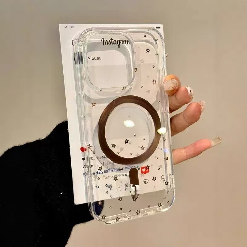 หรูหราใสออโรร่าดาวน้อยแม่เหล็กอะคริลิกรณีโทรศัพท์สําหรับ ไอโฟน 16 15 14 13 มือโปร สูงสุด 16บวกปลอกกันกระแทกกล้องเลนส์ป้องกันฮาร์ดปกหลังไอโฟน