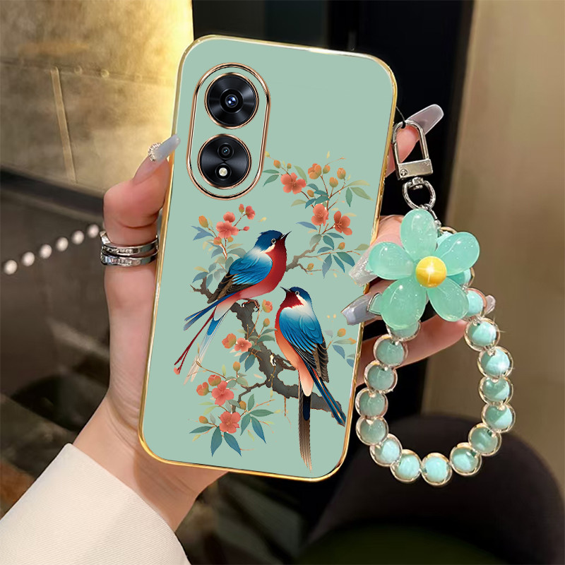 กันกระแทก case สําหรับ OPPO A17 A97 A38 A18 A60 A98 5G เคสโทรศัพท์ลายนก 2025 สร้อยข้อมือใหม่ปลอก