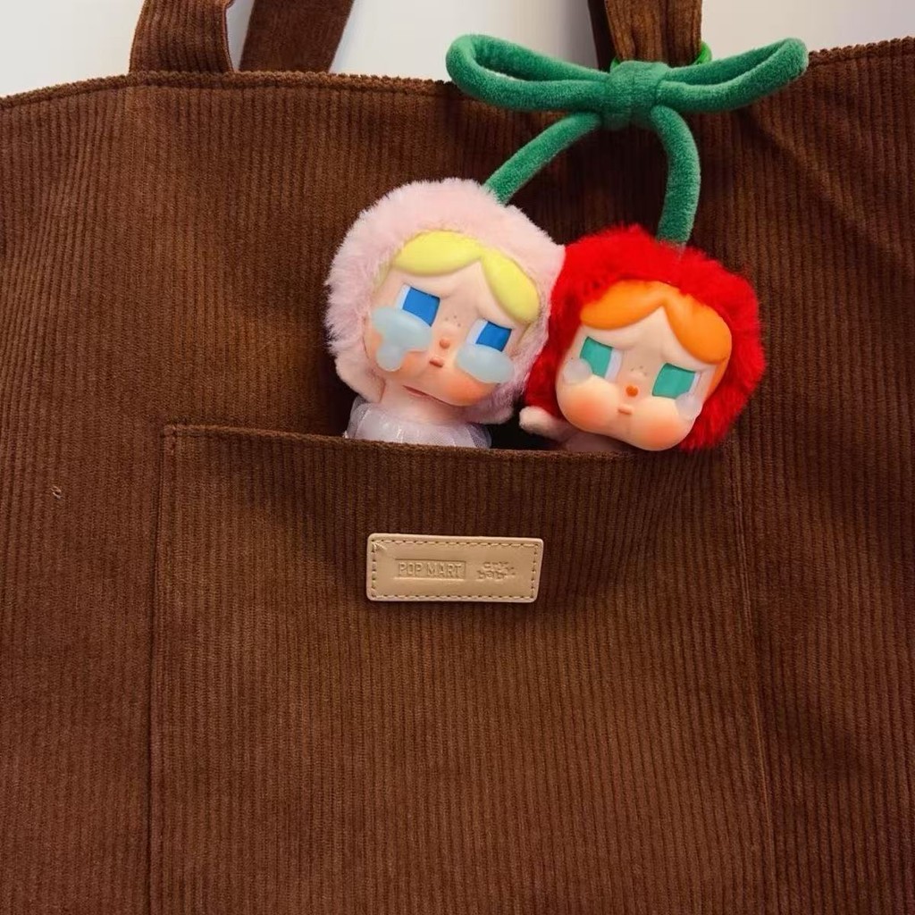 Crybabyกระเป๋าสะพายไหล่ผ้าคอร์ดูรอยสไตล์เกาหลีแฟชั่นทำมือ สีคาราเมล สีโดปามีน