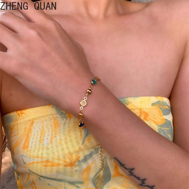 แฟชั่นคริสตัลสีสันสดใส Love สร้อยข้อมือหัวใจ Rhinestone Charms สร้อยข้อมือสําหรับผู้หญิงของขวัญเครื่องประดับ
