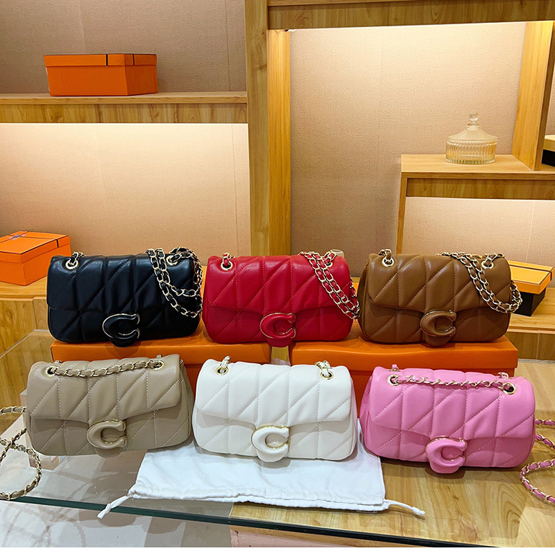 คลาสสิกAll-Matchหนังนุ่มสี่เหลี่ยมเล็กสีทึบRhombus Stripe Chainกระเป๋าคุณภาพสูงสบายๆCommuterไหล่กระเป๋าแฟชั่นแม่เหล็กหัวเข็มขัดประเภทMessengerกระเป๋า