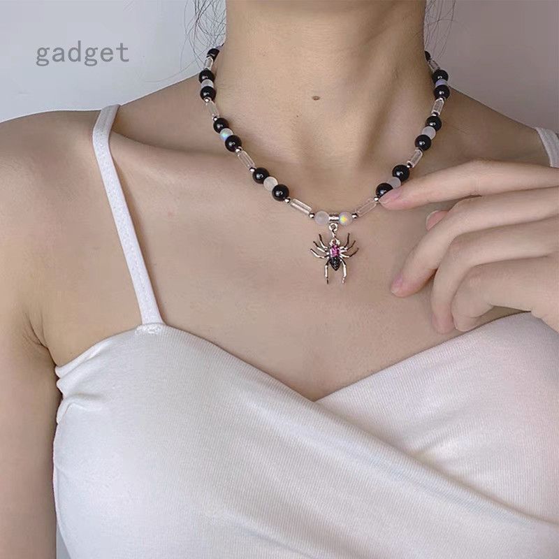 GDT สร้อยคอจี้แมงมุมฮิปฮอป Spliced ​​โซ่กระดูกไหปลาร้าคู่ลูกปัดกลมผู้ชายและผู้หญิงแฟชั่น