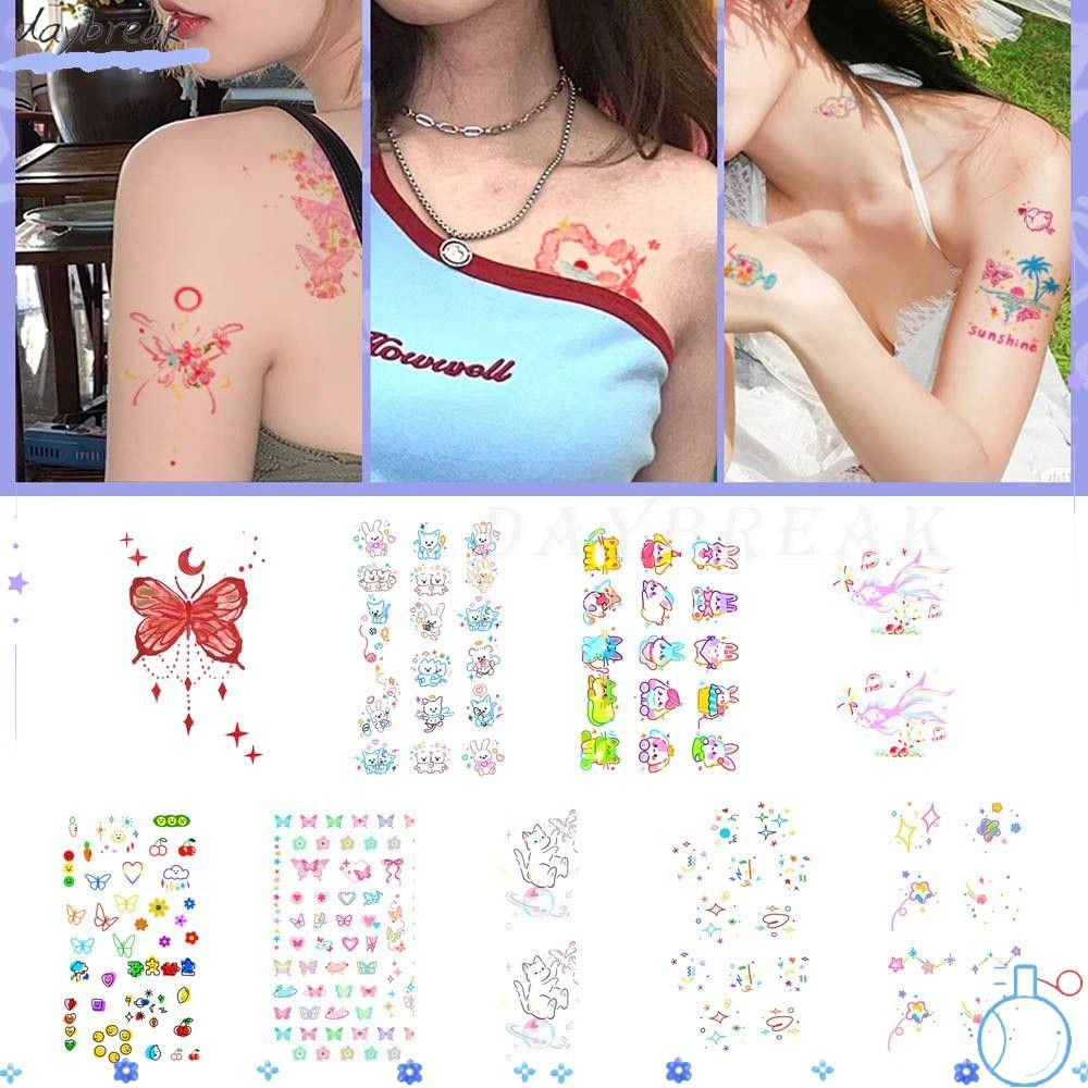 วันเบรียก รอยสักใบหน้าชั่วคราวผีเสื้อ สติกเกอร์แต่งหน้า รูปลอกอินสไตล์ ติดทนนานสําหรับผู้หญิง