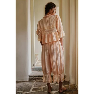 Ironknight-womens Loose Mid Rise Patchwork Lace Lantern Pants