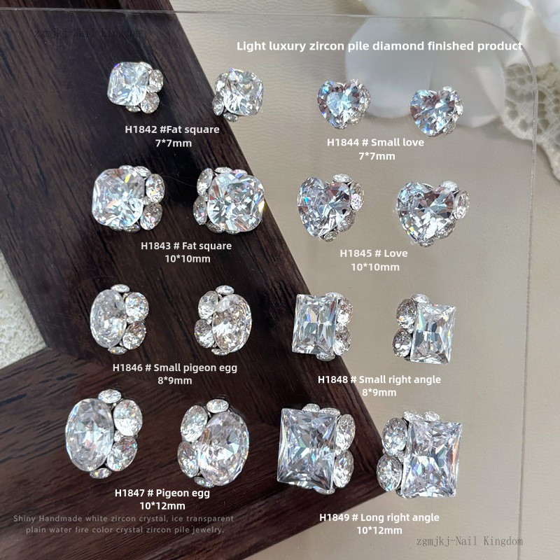 เครื่องประดับตกแต่งเล็บเพชรสีขาวทำมือ 1 ชิ้น / ลูกบอลเพชรตกแต่งเล็บรูปไข่นกพิราบมุมฉากหรูหราเบาสบาย / อุปกรณ์ DIY