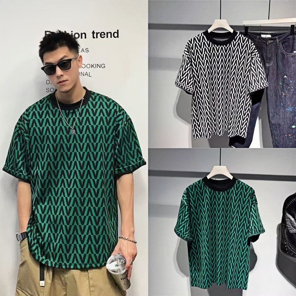 💥ProMan💥สไตล์อเมริกัน ins แขนสั้นยอดนิยม  สีต่อ  เสื้อยืดคอกลม  กีฬา  แบบหลวม