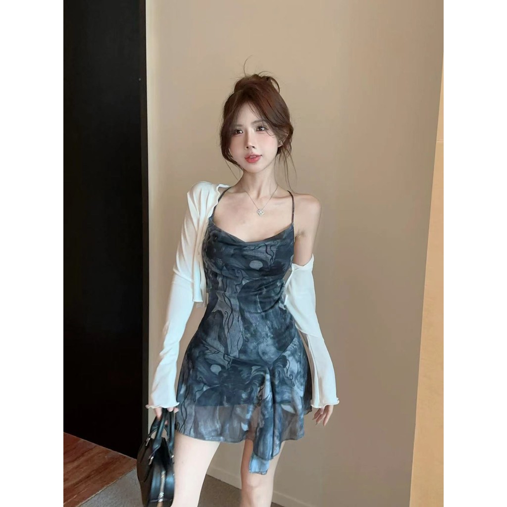 Mini shop🌸พร้อมส่ง🌸(FY2035#1) มินิเดรส เว้าหลัง ผ้าปล่อยปล่อย พริ้วลายมัดย้อน เซ็กซี่ ใส่สบาย - รูปที่ 5