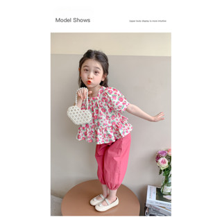 ฉี่คิดส์-[ก008]สาวกางเกงขายาวแขนสั้นชุดสําหรับเด็กเล็กและขนา…