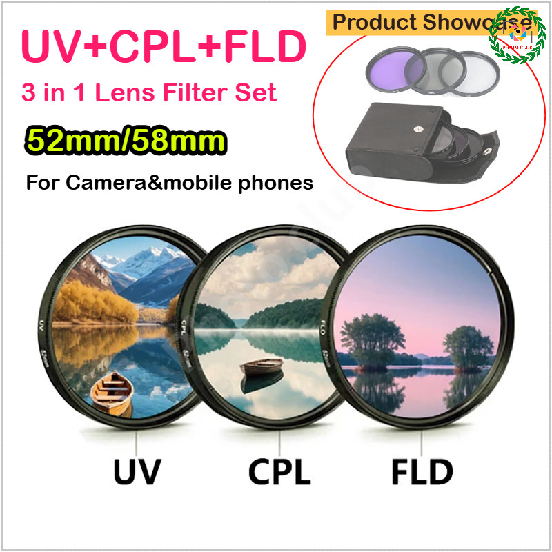 52 มม.58 มม.กรองเลนส์ CPL UV FLD Filter 3 ใน 1 เลนส์กรองสําหรับถ่ายภาพ Iphone Canon Sony กล้อง