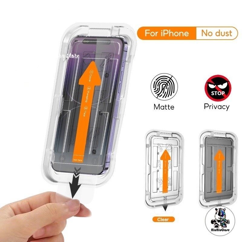 ทำความสะอาดฝุ่นโดยอัตโนมัติ ฟิล์มกระจก HD สำหรับ iPhone 11 15 14Promax ติดง่าย แบบเต็มจอ 13 12 13 14 15 16 Pro Max 7P 8P