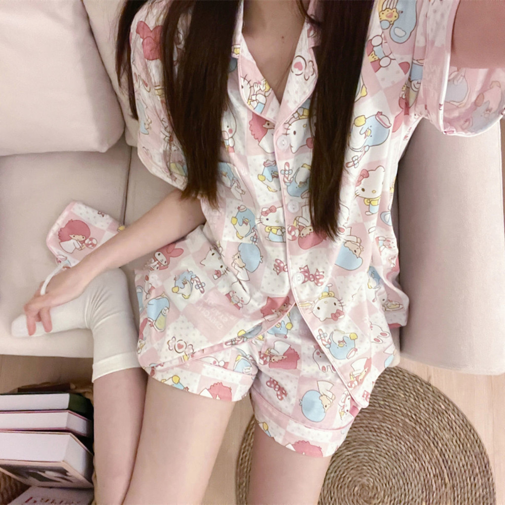 Sweet KT Cat ชุดนอนมูลค่าสูงผู้หญิงฤดูร้อนกางเกงขาสั้นแขนสั้นชุด Loungewear รุ่นคุณภาพสูง – โปรปัง