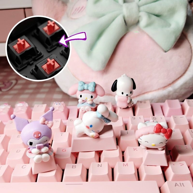 ปุ่มกดเดี่ยวสําหรับคีย์บอร์ดเชิงกลแกนข้ามปุ่มกดพิเศษน่ารัก KT Kuromi Melody ปุ่มกดเพิ่มเติมสีชมพู