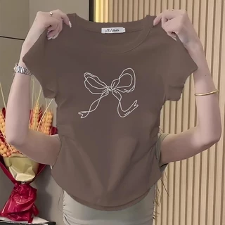 เสื้อครอปเอวลอยรัดรูปเสื้อแฟชั่นผู้หญิงวัยรุ่นสวยๆ เสื้อครอปเข้ารูป สไตล์เกาหลีเสื้อยืดผู้หญิง เสื้อยืดครอปเอวลอยทรงเข้า