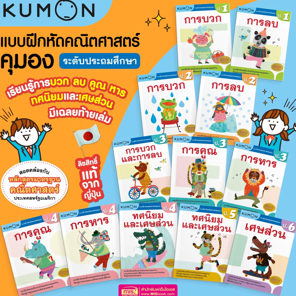BrainyToys หนังสือแบบฝึกหัดคณิตศาสตร์ KUMON ลิขสิทธิ์แท้ ระดับชั้นประถมศึกษา (ซื้อแยกเล่มได้)