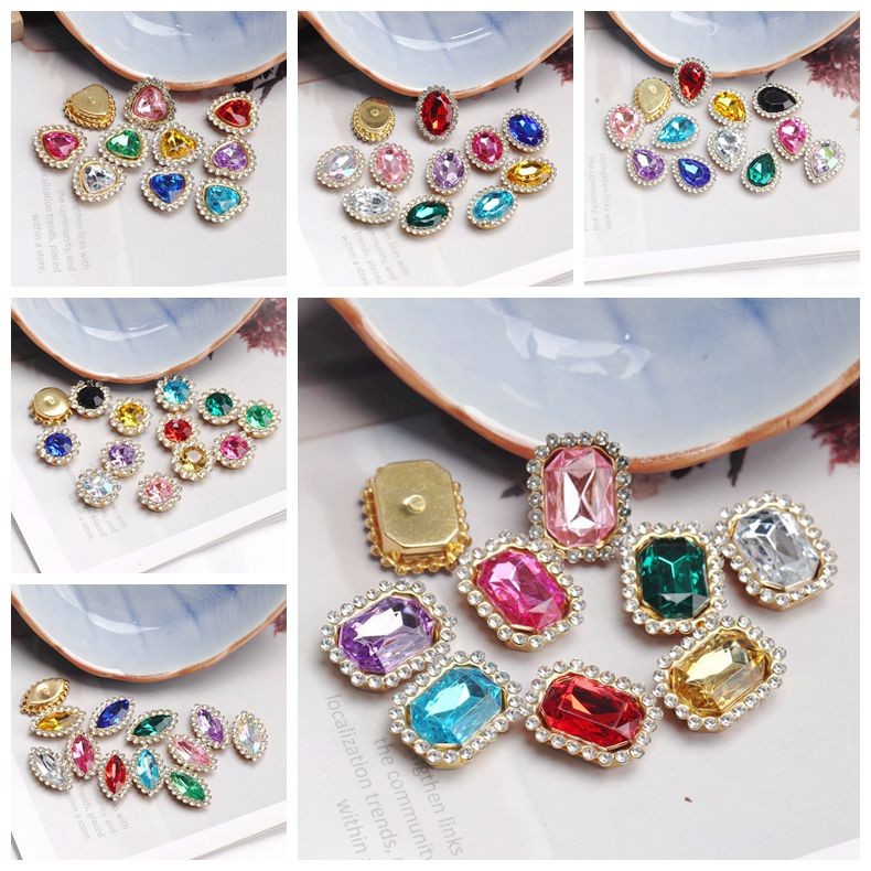 ตกแต่งหัวเข็มขัดหยดน้ำประดับคริสตัลสี่เหลี่ยมเย็บมือ อุปกรณ์ตกแต่ง DIY โบว์ริบบิ้น ที่หนีบผม ดอกไม้ตกแต่งกลาง