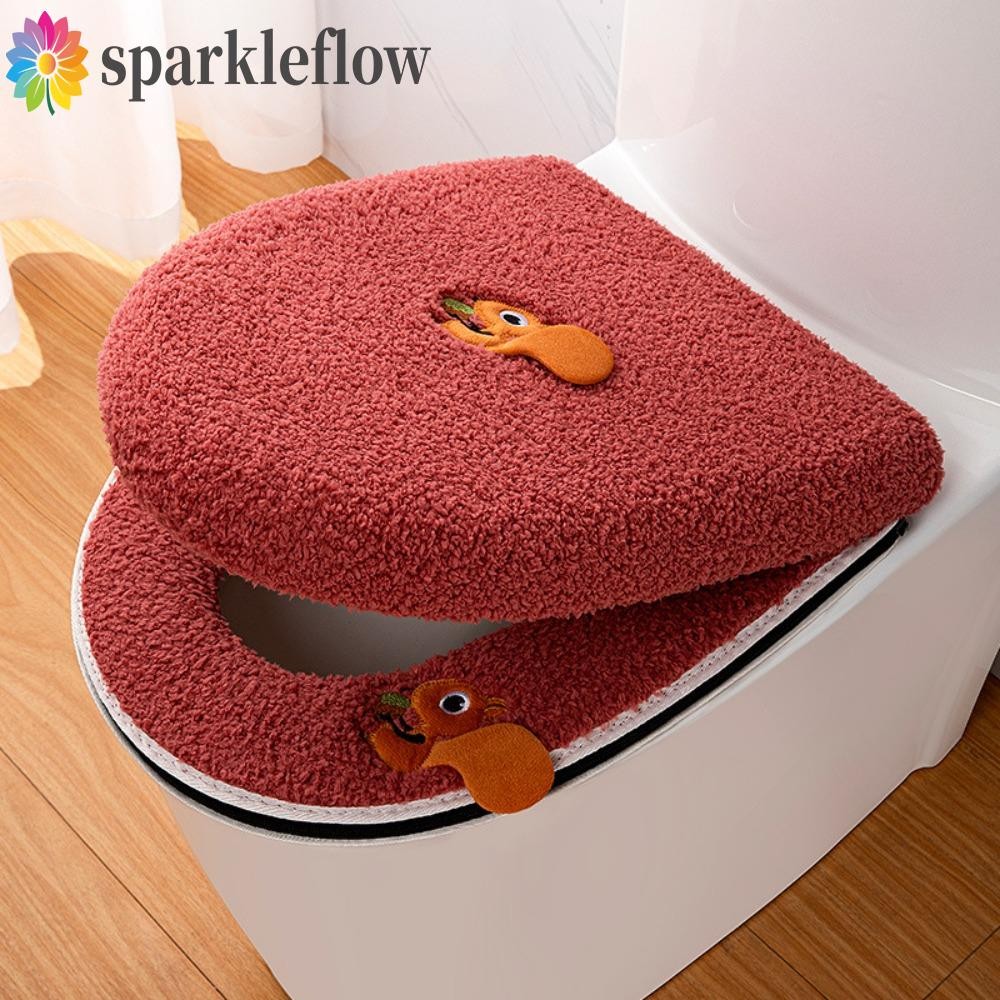 Sparkleflow ที่รองนั่งชักโครก, เบาะรองนั่งเครื่องมือปิดนุ่มอุ่น, ผ้าคลุมกันฝุ่นห้องน้ําการ์ตูนล้างทําความสะอาดได้ข้นเสื่อฝาชักโครกห้องน้ํา