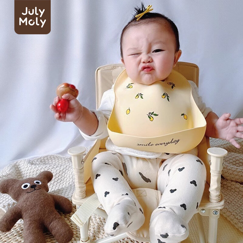 July Moly ผ้ากันเปื้อนเด็ก พร้อมถาดรอง ผ้ากันเปื้อนซิลิโคน กันเปื้อนเด็ก กันน้ำได้ ลายการ์ตูน