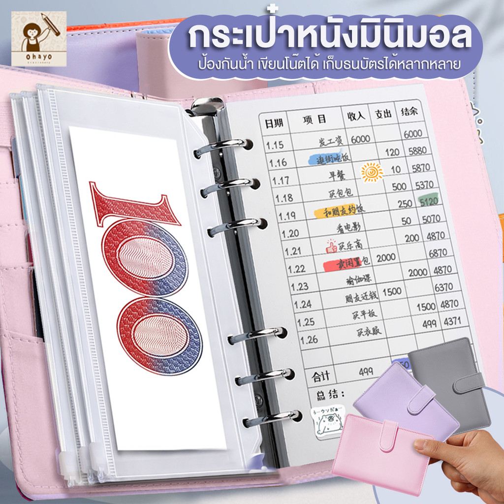 ohayo 100 หน้า สมุดสะสมธนบัตร ที่เก็บเงินสดและบิล สมุดเก็บธนบัตร สมุดโน้ต แพลนเนอร์ ซองเก็บเงิน Challenge