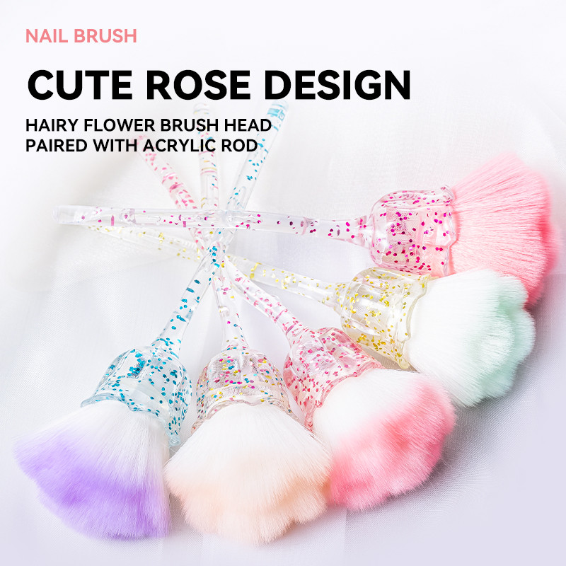 แปรงทําความสะอาดเล็บเครื่องมือทําเล็บ แปรงเลื่อม แปรงปัดฝุ่น Make Up Rose Shape สีชมพูสีเขียว