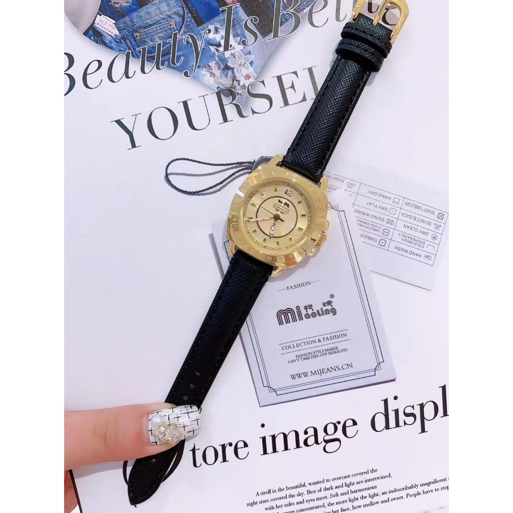 Coach สินค้าใหม่ Ladies Quartz Movement สายหนังแท้ Simple Unique Fashion Trend All-Match Watch