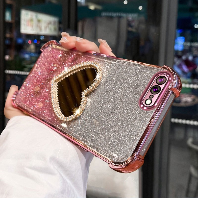 เคสสําหรับ iPhone 7 Plus iPhone 8 Plus Softcase ซิลิโคนกันกระแทกการออกแบบใหม่ความงาม Lanyard กระจกแต่งหน้าพร้อมที่วาง SJSFDD02