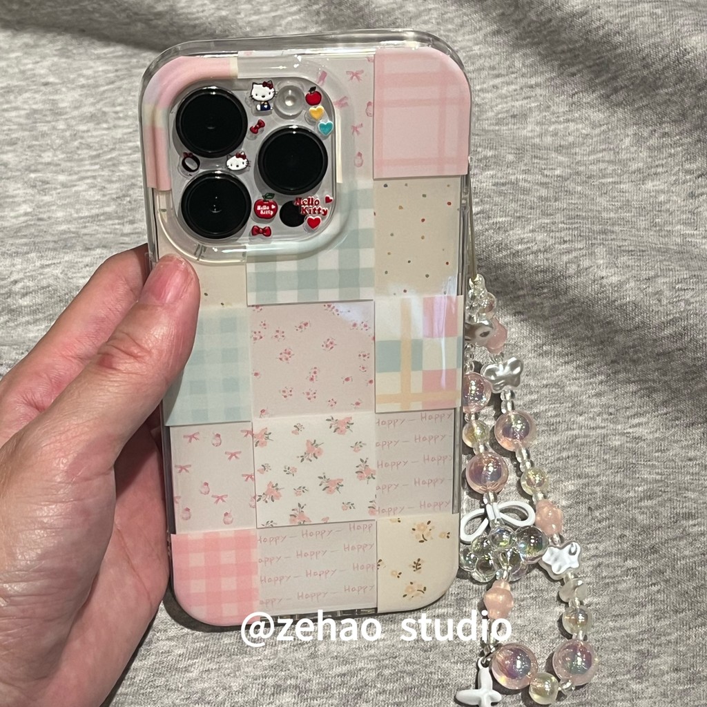Huiwanju สาวน่ารักสีตารางดอกไม้พิมพ์คู่ชุดเกาหลี 14 สําหรับ iphone16promaxiPhone16pro โทรศัพท์มือถือกรณี iPhone16/13 นุ่ม 15Promax กรณีป้องกัน