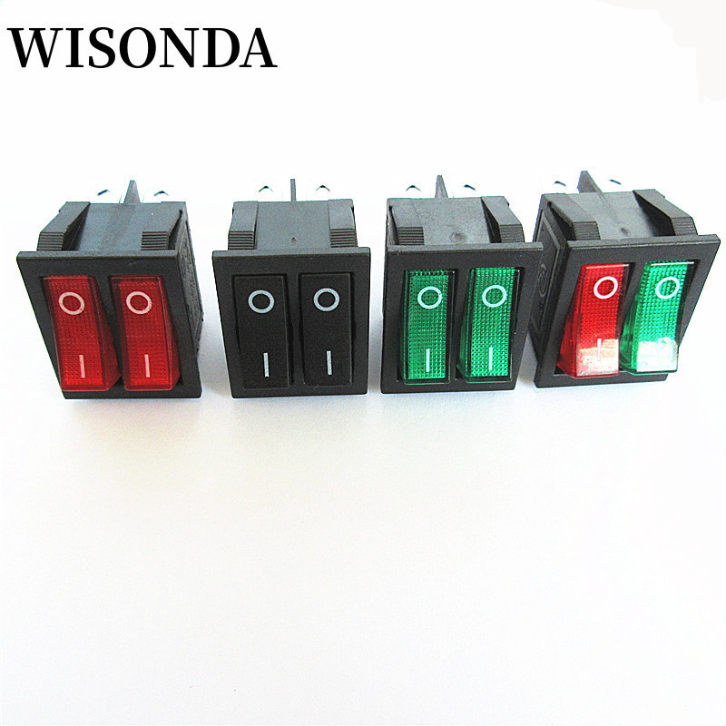 Kcd6 สวิตช์โยกเปิด ปิด 31*26 มม. สีแดง สีเขียว พร้อมไฟ LED 4Pin 6Pin 15A250V 20A125V สีเงิน