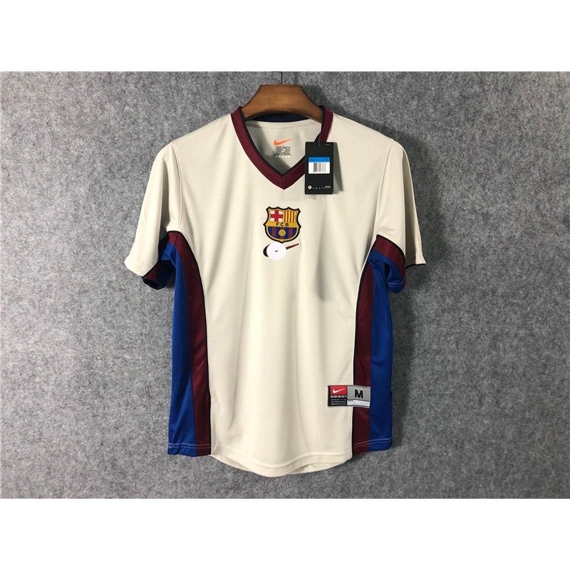 เสื้อกีฬาแขนสั้น ลายทีมชาติฟุตบอล Barcelona 1998 1999 Away 98 99 ชุดเยือน คุณภาพดี สไตล์ไทยเรโทร