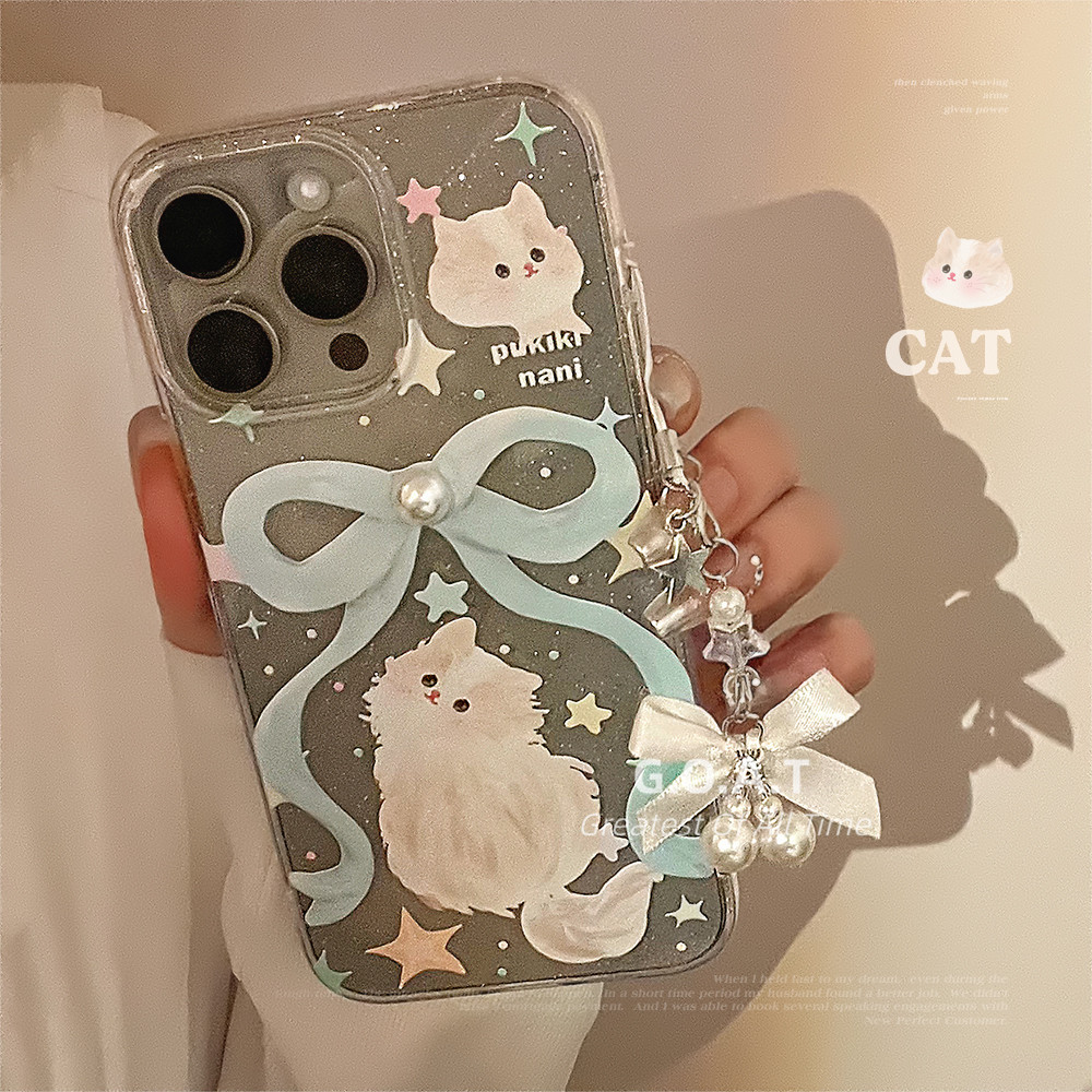 Fast shipping เคสโทรศัพท์มือถือ กันกระแทก ลายแมวน่ารัก ประดับโบว์สีฟ้า สําหรับ iPhone 15 11 14 13 12 Pro Max iPhone 8 7 SE 2020 8 7 Plus