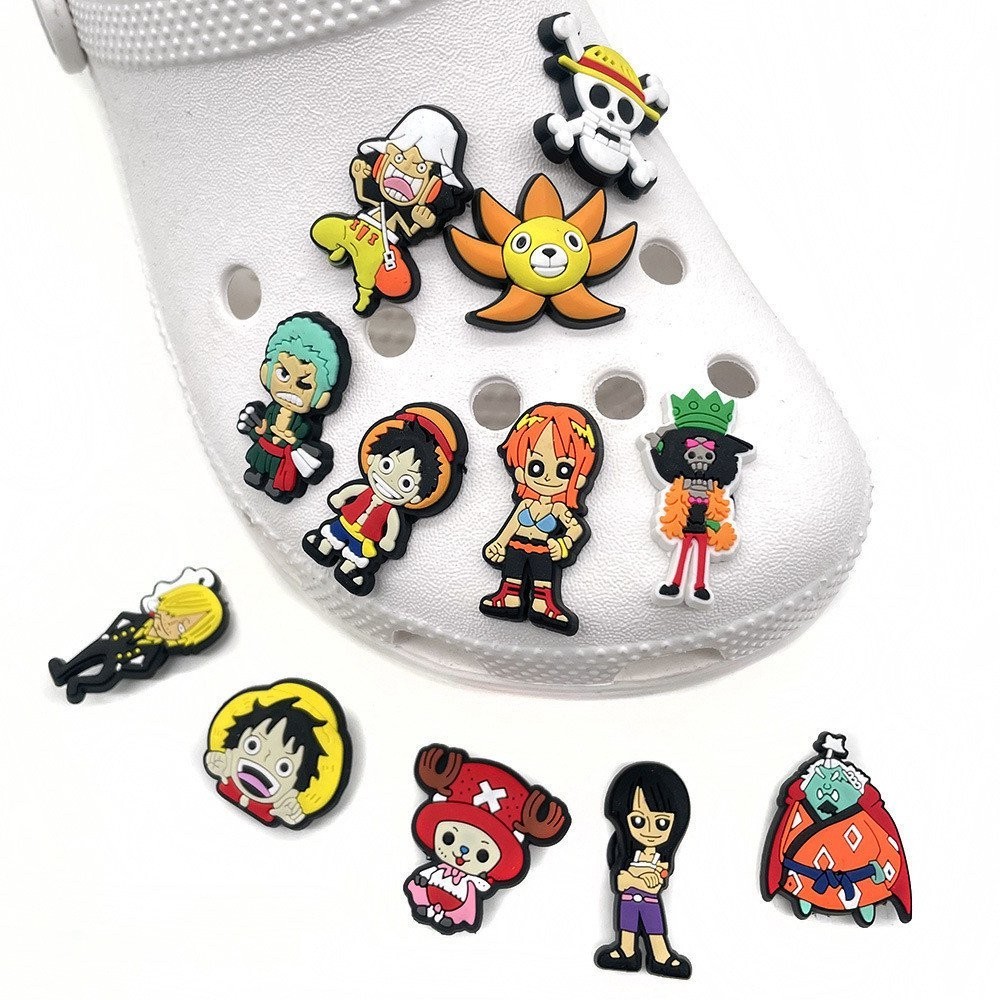 Crocs หัวเข็มขัด อีพ็อกซี่ พลาสติก Pvc ยืดหยุ่น ลายการ์ตูนอนิเมะ One Piece น่ารัก อุปกรณ์เสริม สําหรับตกแต่งรองเท้า