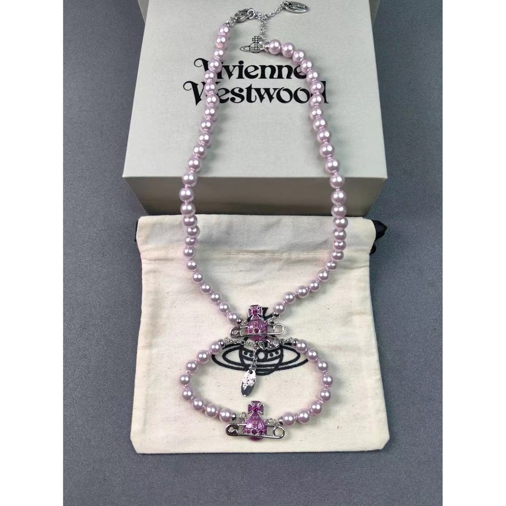Westwood ชุดสร้อยคอ ต่างหู สร้อยข้อมือ ประดับมุก สีม่วง สําหรับผู้หญิง