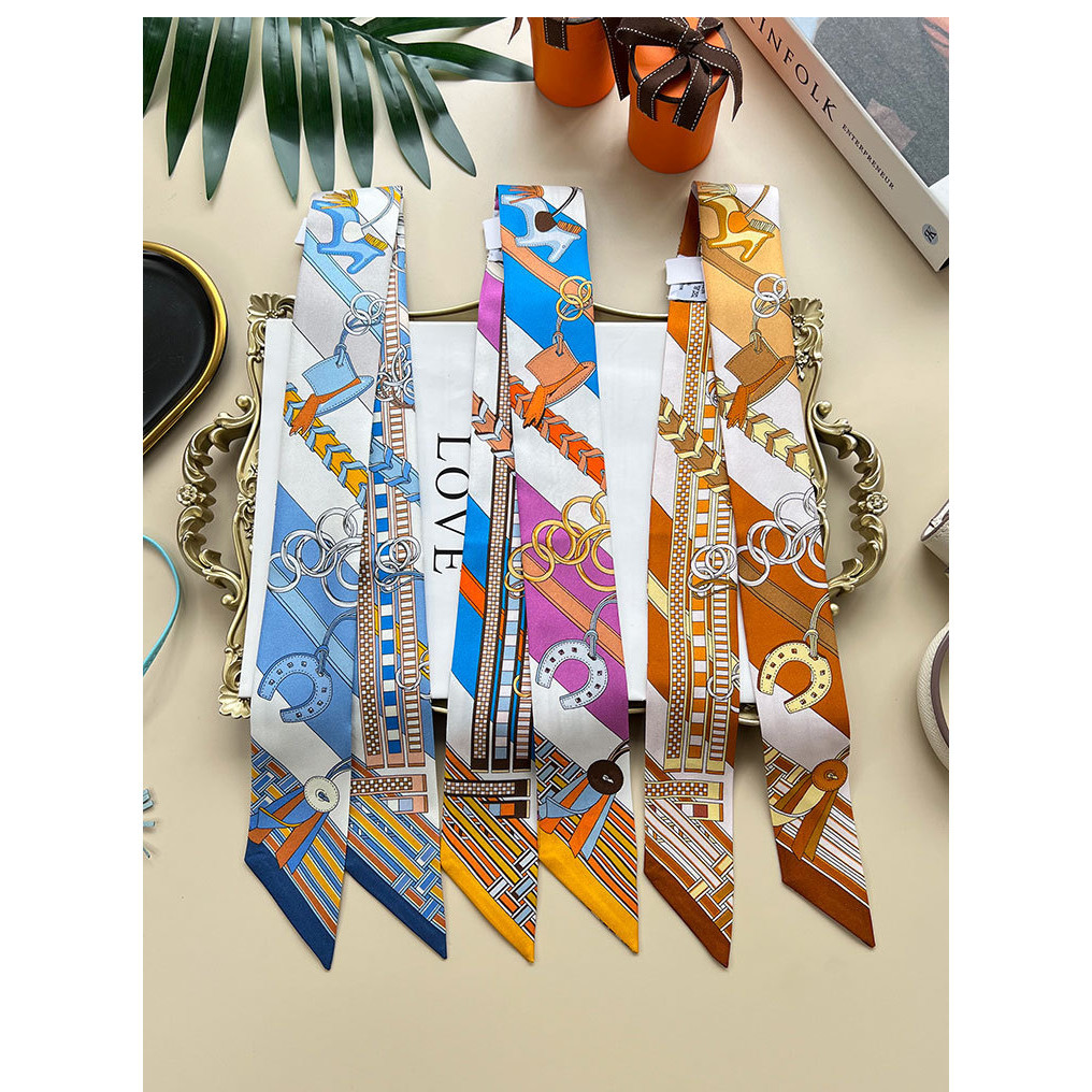 สุภาพสตรีสไตล์ฝรั่งเศส Four Seasons All-Match เข็มขัด Carriage Chain หญิง Tie กระเป๋าริบบิ้นผมวง Streamer ผ้าพันคอขนาดเล็กผ้าพันคอผ้าไหม Double-Layer ผ้าไหม Streamer ผ้าพันคอผ้าพันคอผ้าไหมขนาดเล็ก Boutique