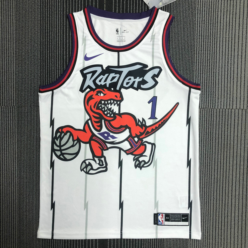เสื้อแข่ง NBA Toronto Raptors 1 Tracy McGrady สําหรับผู้ชาย สีขาวอัดความร้อน