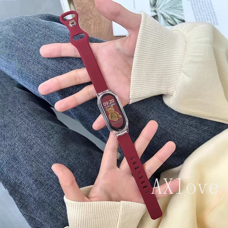 เคสใส+สายรัดซิลิโคนสําหรับ เสี่ยวหมี่ ไมล์ วงดนตรี 9 8 7 6 5 4 3 เอ็นเอฟซี นาฬิกาสมาร์ท เปลี่ยนสายรัดข้อมือกีฬาสร้อยข้อมือเข็มขัดสําหรับ ไมล์ วงดนตรี 5/6/3/4อุปก