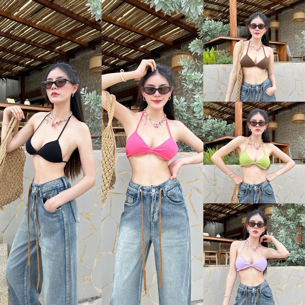 Aurora🛒พร้อมส่ง🚚(รูปถ่ายจากงานจริง) Bra บรางานแซ่บ ผ้าคอตตอน เซ็กซี่ เป็นสายผูกคอผูกหลัง แบบสายผูกคล้องคอ  bra164