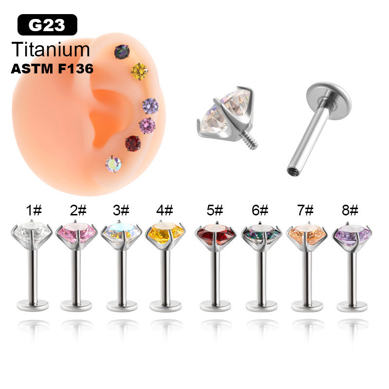 1 ชิ ้ น G23 ไทเทเนียมรอบเพทาย 16gauge Labret สตั ๊ ดแบนหัว Lip สดเจาะภายในด ้ าย Hypoallergenic หู Helix Lobe สตั ๊ ด