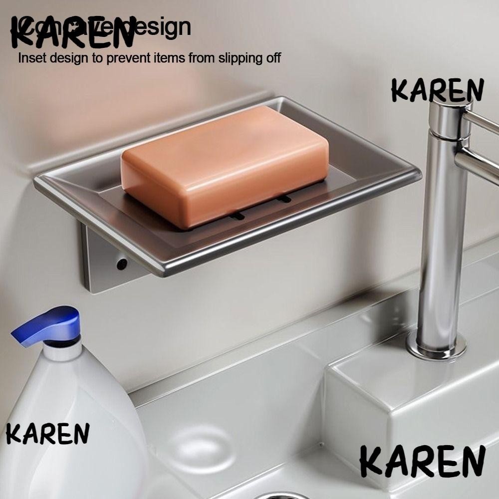 Karen จานสบู ่ , กล ่ องสบู ่ โลหะระบายน ้ ําได ้ , อลูมิเนียมพื ้ นที ่ ทนทานติดผนังชั ้ นเก ็ บห ้ องน ้ ําอ ่ างล ้ างจานออแกไนเซอร ์