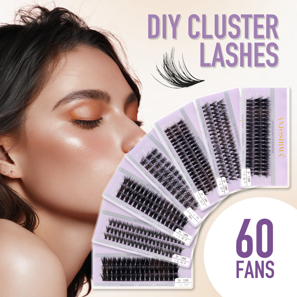 Anjosirma Fluffy Lash Clusters หนา Cluster Eyelash Extensions 100D D Curl ส่วนบุคคล Lashes Clusters Wispy Eye Lash Extension DIY ที่บ้าน (60 ชิ้น, 8-14 มม.)