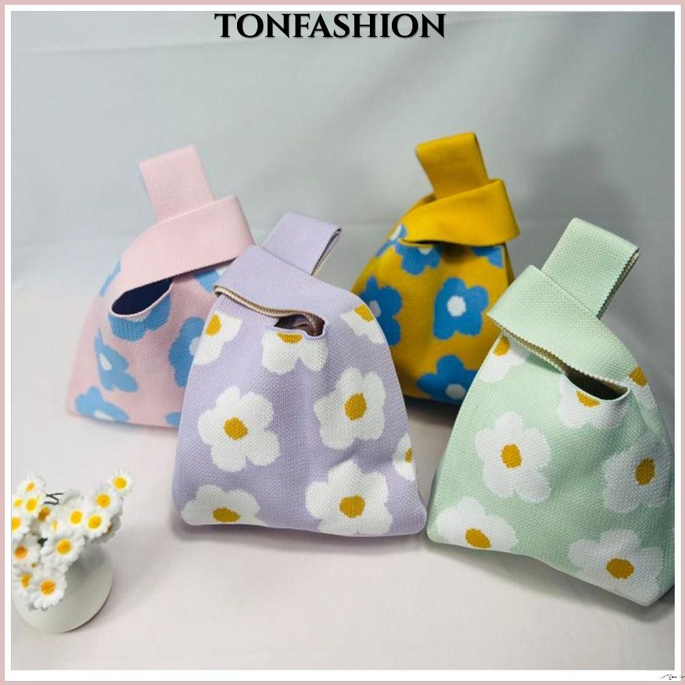 Tonfashion Knot กระเป ๋ าข ้ อมือ , ดอกไม ้ เย ็ บปักถักร ้ อยถัก Tote Bag, แฟชั ่ น Handmade กระเป ๋ าถือความจุขนาดใหญ ่ ผู ้ หญิงสาว