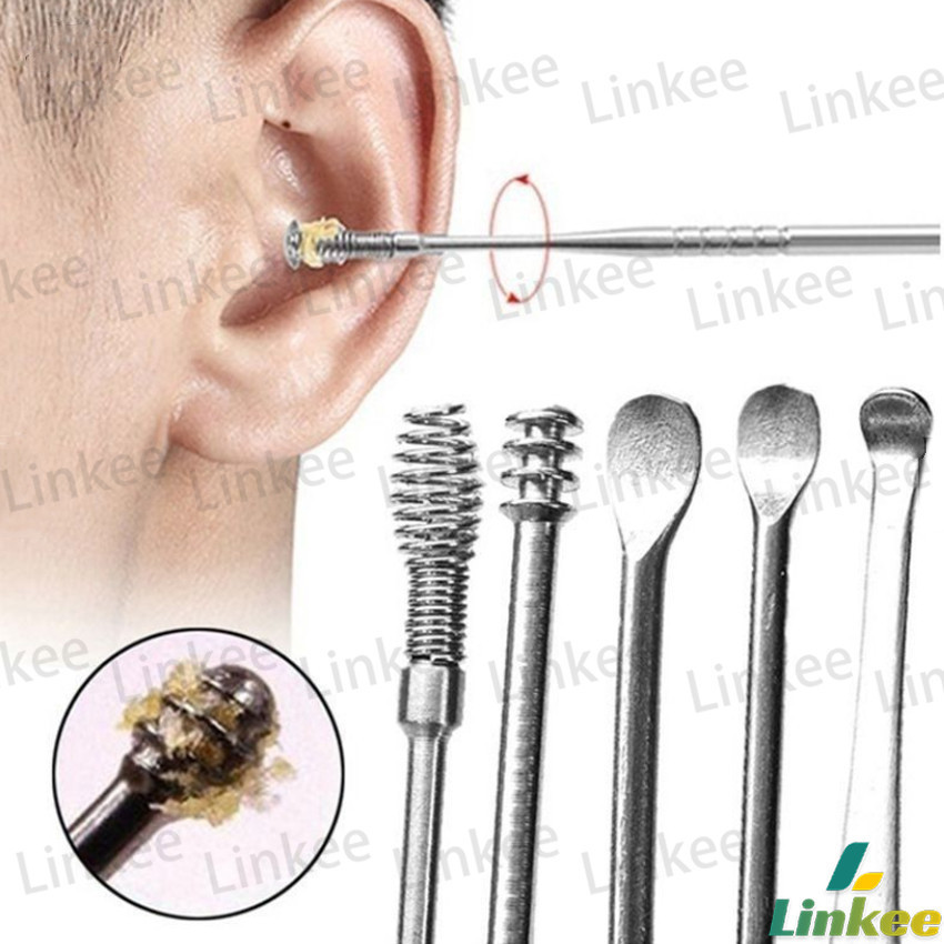 Linkee ชุดไม้แคะหู พร้อมกล่องใส่ คุณภาพดี  วัสดุสเตนเลส  ขนาดสามารถพกพา Ear picking set
