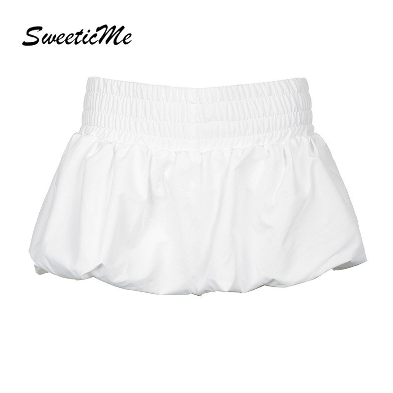 Sweeticme ผู ้ หญิง 2024 แฟชั ่ นใหม ่ สีทึบเอวต ่ ําทั ้ งหมดตรงกับกระโปรงหน ่ อ