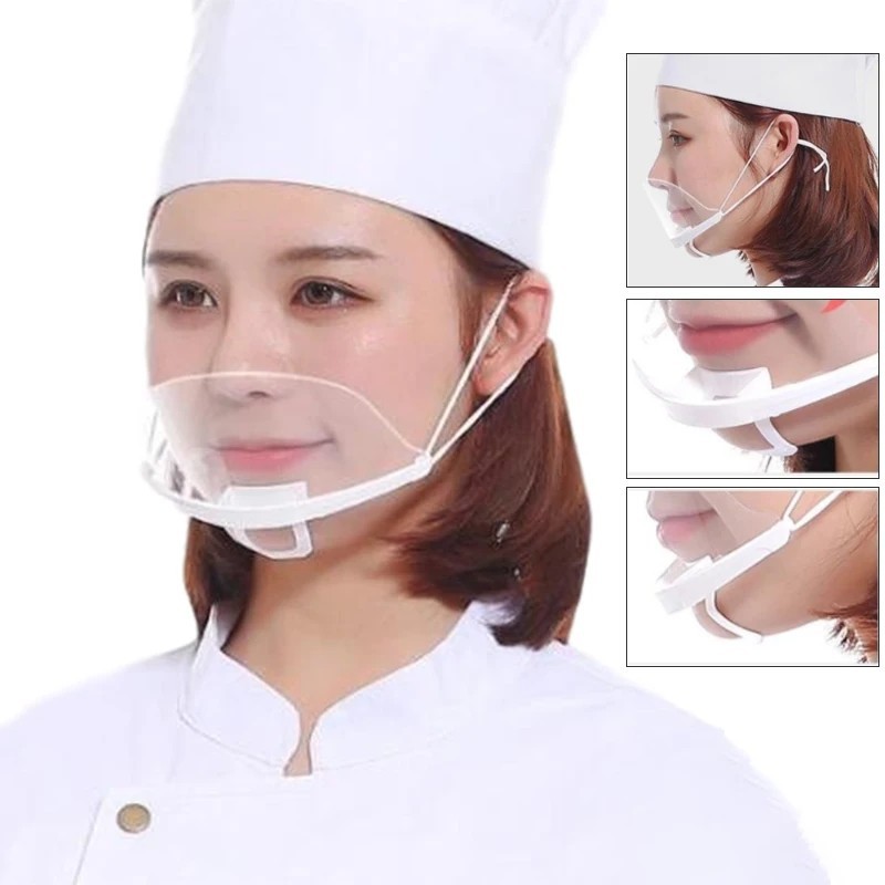 Watter Chef Hygiene หน้ากากป้องกัน-เครื่องมือห้องครัว-Reusable, Anti-Saliva, Anti-Fog – ร้านอาหารปากหน้ากาก – 1/5 ชิ้นครัวพลาสติกใส Smile Masks