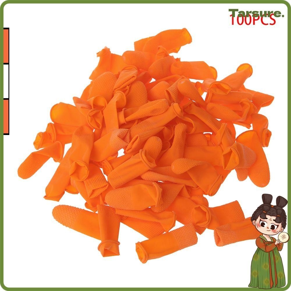 Tarsureth ถุงมือยางธรรมชาติ ป้องกันนิ้วมือ สีส้ม สําหรับทําความสะอาด 100 ชิ้น