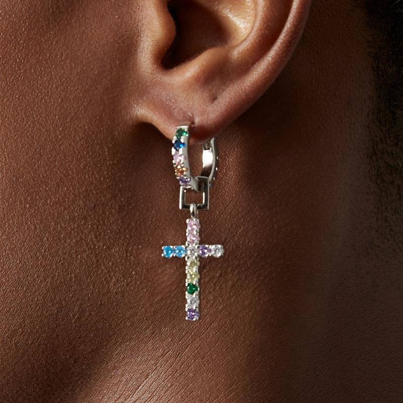 Gang Family Cross Earrings European and American Color Zircon Earrings Set Combination Sterling Silver Needle Hip Hop Super Flash GgHX