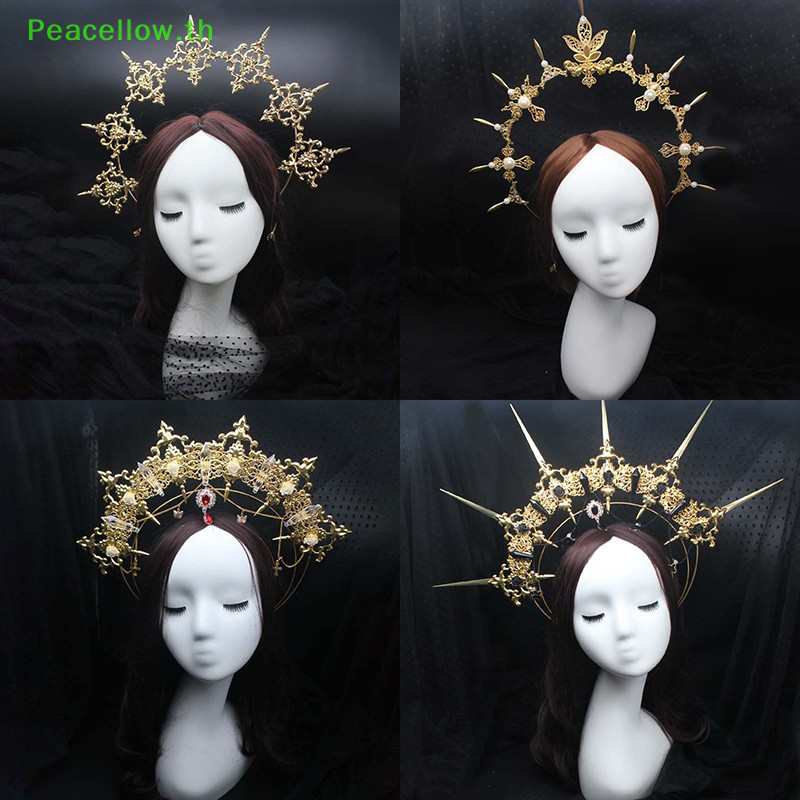 Peacellow Lolita Spiked Halo Crown Beaded Chain Tiara Gothic อุปกรณ ์ เสริม Headwear Diy วัสดุแพคเกจ TH