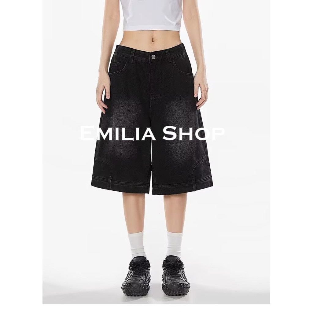 EMILIA SHOP กางเกงยีนส์ผู้หญิง กางเกงยีนส์ขาสั้น ทันสมัย สบาย ทันสมัย ชิค WFK24506ET 19Z240509