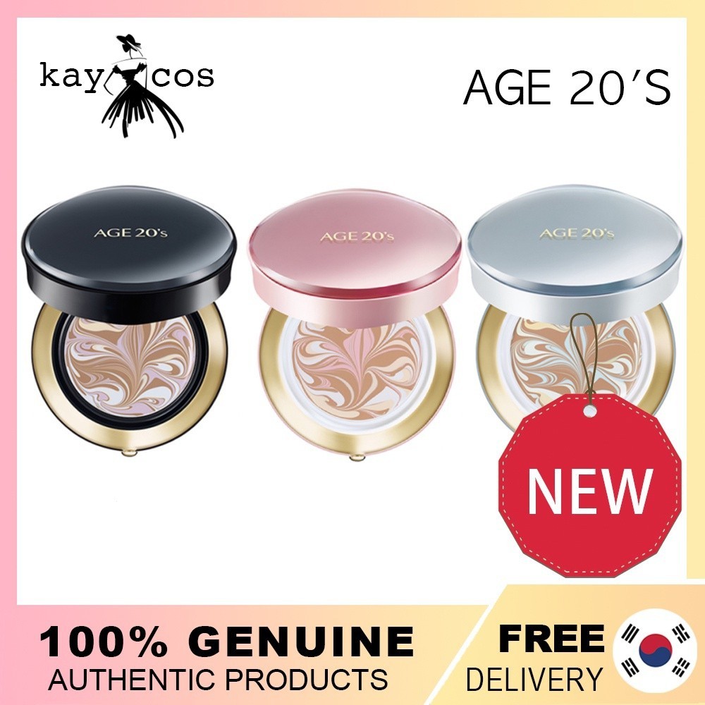 New Age 20's signature Essence cover pact, foundation, strong cover skin-black, moisturizing-pink, long-lasting-blue ( 14 กรัม x 2 ชิ ้ น