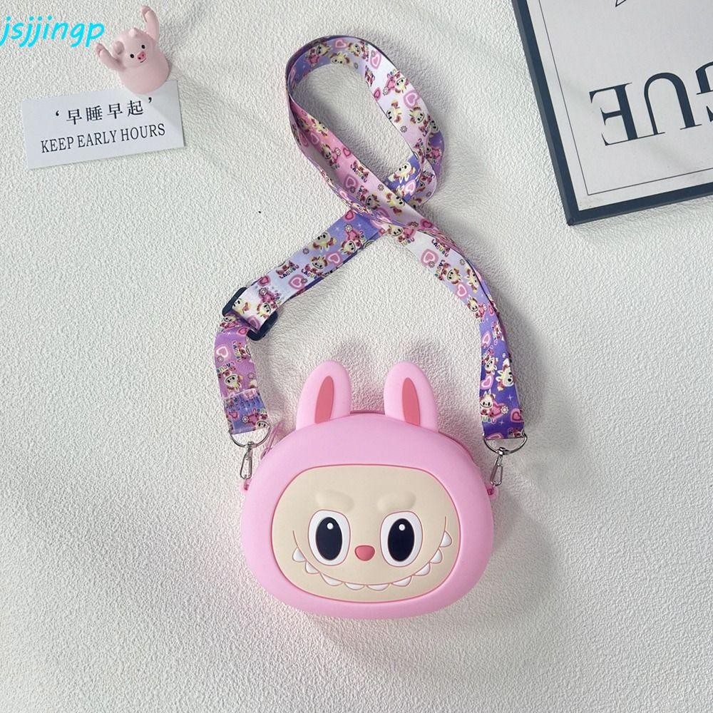 Jsjjingp Labubu การ์ตูนลําลอง กันน้ํา สไตล์เกาหลี, กระเป๋าสะพายกระต่ายน้อย กระเป๋าใส่เหรียญซิลิโคน