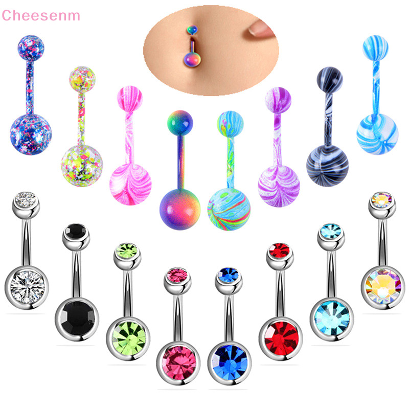 Cheesenm 16 ชิ ้ นผสมสะดือ Belly ปุ ่ มแหวน Barbell Rhinestone คริสตัล Ball Body เครื ่ องประดับ TH